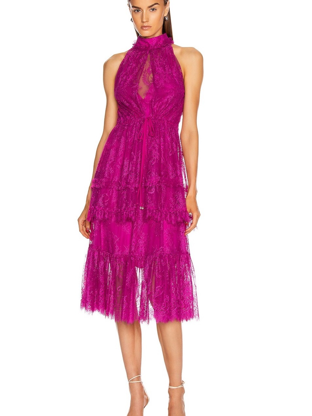 Alexis Fuchsia Lace Halter Midi Dress